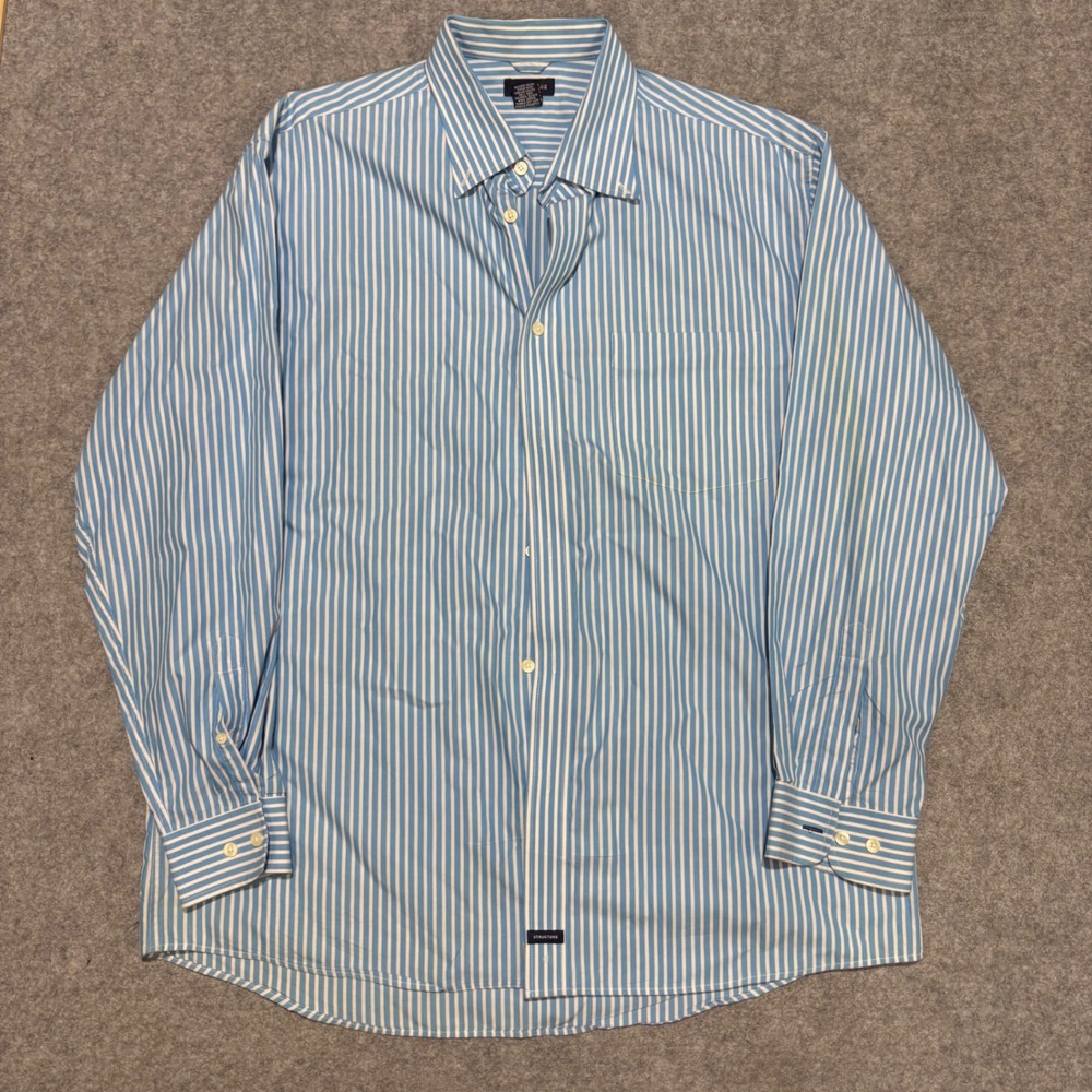 Structure Mens XL Blue White Striped Button Down Shirt Long Sleeve 100% Cotton